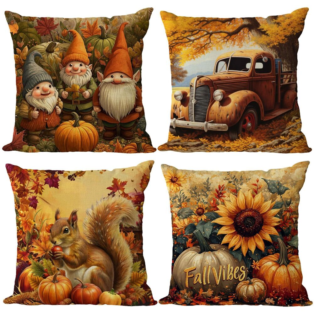 1955 Fall Throw Pillow Covers 12x12 Set of 4 Thanksgiving Pumpkin Pillow